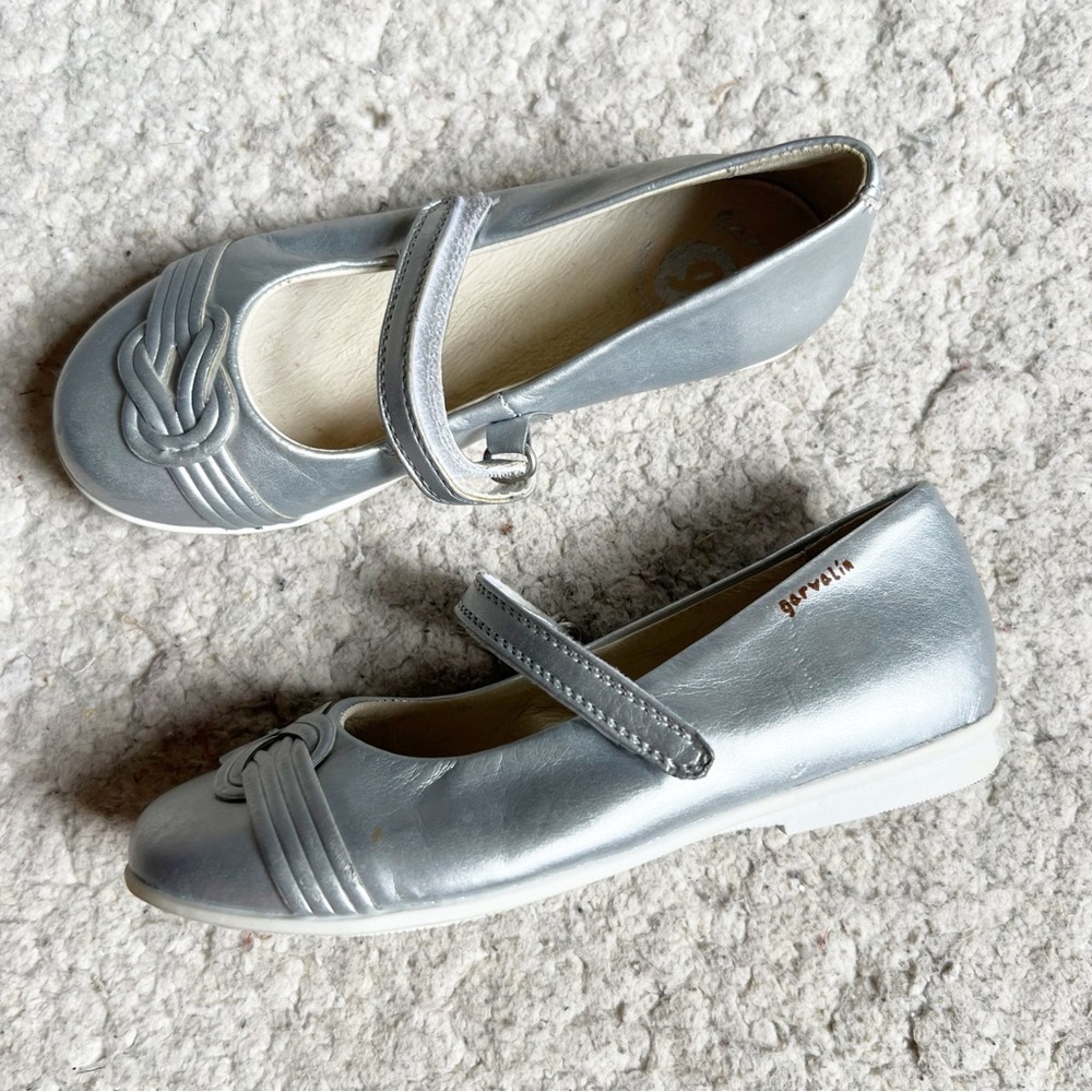 Garvalin Silver Leather Nautical Knot Vamp Velcro Closure Mary Janes EU Sz 30